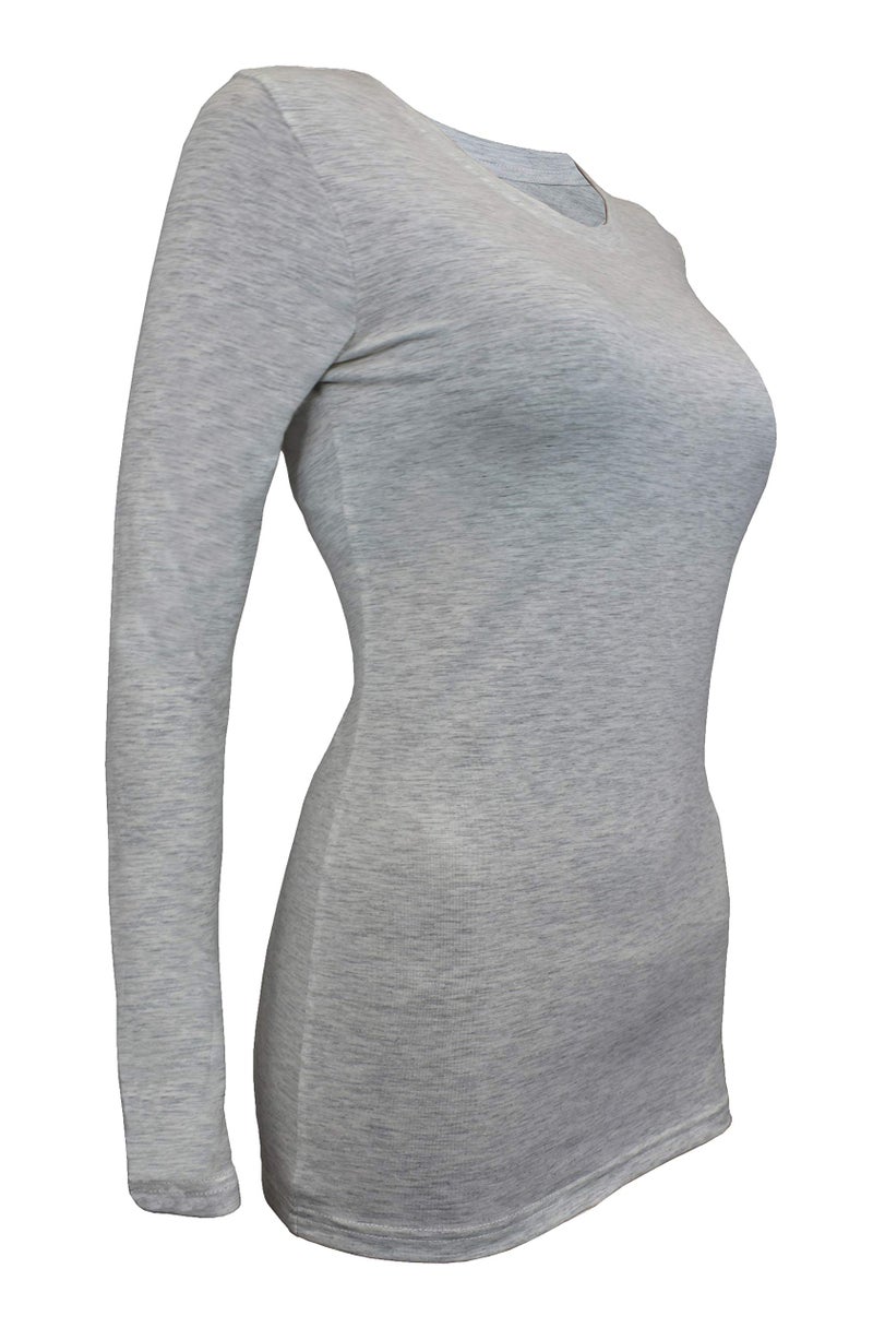 Natural Uniforms تي شيرت تحت القميص للنساء من ناتشورال يونيفورمز بأكمام طويلة و ياقة دائرية (رمادي غامق، صغير) - Image 4